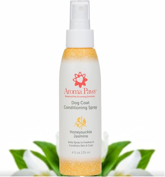 Dog Coat Conditioning Spray - Pet-Friendly Detangler Spray with Natural Essential Oils for Dogs - Daily Dog Spray to Eliminate Odors and Knots - Honeysuckle Jasmine 4.5 oz.