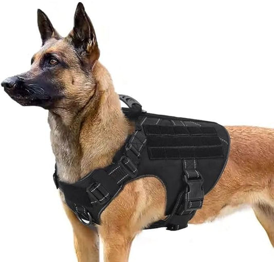 Large Dog Black Tactical Harness Vest with Leash Set, No Pull Harness with Handle, Heavy Duty Harnesss and Leash Combo, Winter Harness Vest,Safety reflectors