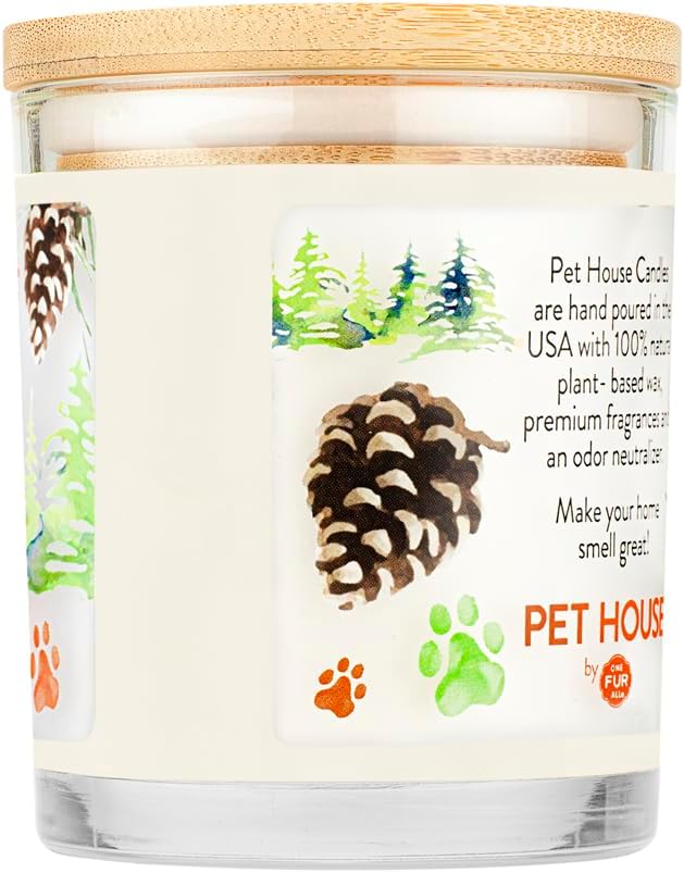 One Fur All Pet House Scented Candle in 9 OZ Glass Jar, 100% Plant-Based Soy Candle with a Cotton Wick, Clean Burning, Long Lasting Pet Odor Candles for Home, Evergreen Forest