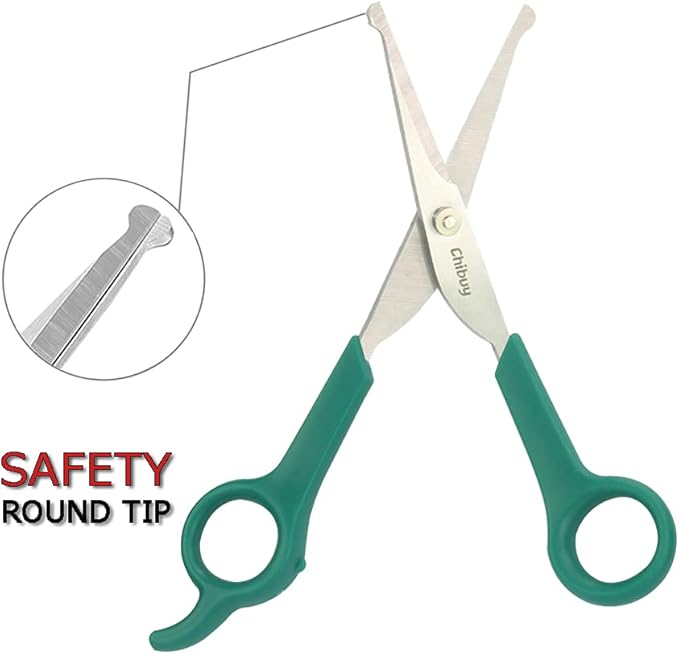 Chibuy Professional Pet Grooming Scissors with Round Tip Stainless Steel Dog Eye Cutter for Dogs and Cats, Professional Grooming Tool, Green, Size 6.70" x 2.6" x 0.43"