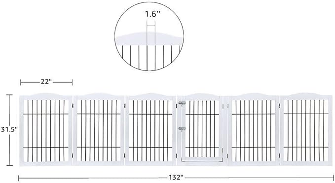beeNbkks Extra Wide Pet Gate, 6 Panels Freestanding Dog Gate with Walk Through Door and 5 Support Feet, Foldable Pet Barrier Fence for Stairs Doorways Fireplace, Indoor Exercise Playpen for Dogs Cats