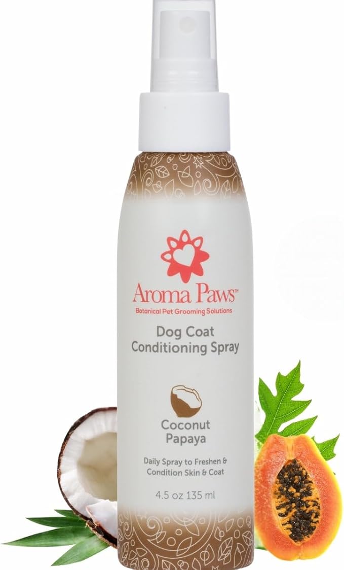 Dog Coat Conditioning Spray - Pet-Friendly Detangler Spray with Natural Essential Oils for Dogs - Daily Dog Spray to Eliminate Odors and Knots - Coconut Papaya 4.5 oz