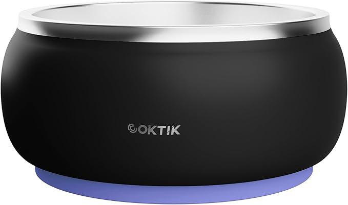 COKTIK Dog Bowl, Insulated Stainless Steel Food Bowls for Dogs & Cats, Non-Slip Dog Bowls Water Bowl Large Breed, Easy to Clean, Durable and Dishwasher Safe (128oz/1Gallon, Black)