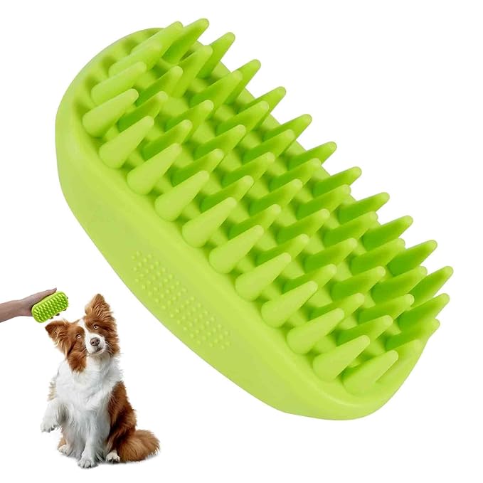 Dog Grooming Brush, Premium Soft Silicone Pet Bath Brushes, Rubber Shampoo Soothing Comb Scrubber for Wet Dry Long Short Haired Dogs & Cats Massaging, Deshedding Shower Scrubbing