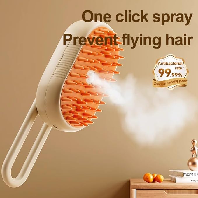 Cloud Care 3-in-1 Steam Brush for Cat/Dog Shedding - Rechargeable Anti-Static Grooming Tool with Adjustable Steam & Self-Cleaning - Detangles Long/Short Hair + Massage Function (White)