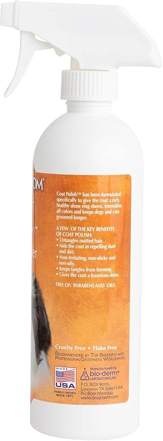 Bio-Groom Coat Polish Dog Spray – Scented Dog Bathing Supplies, Puppy Wash, Cat & Dog Grooming Supplies for Sensitive Skin, Cruelty-Free, Made in USA, Tearless Dog Products – 16 fl oz 1-Pack