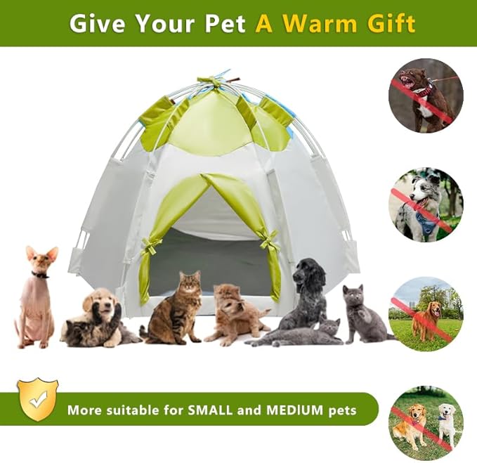 Outdoor Pet Curtain Camping Tent, Pop up Cave Bed for Indoor Cats and Small Dogs, Portable Cat House Dog House, Green.