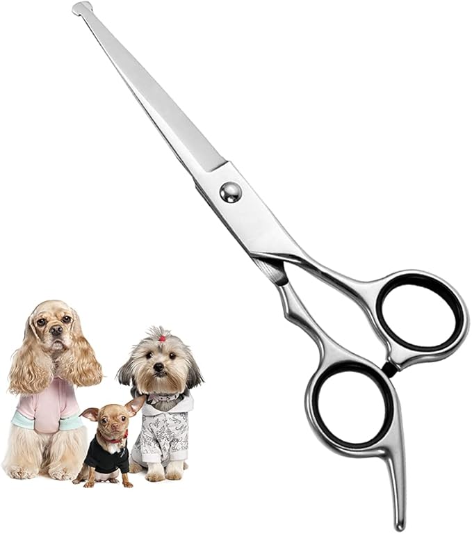 Chibuy Dog Grooming Scissors with Safety Round Tips, 4CR Stainless Steel Heavy-duty titanium coated Professional Pet Grooming Scissors for Dogs, Cats and furry Animals