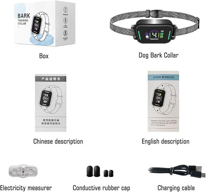 Dog Bark Collar, Rechargeable Anti-Barking Collars for Small, Medium and Large Dogs, Dog Training Collar with 8 Sensitivities, IP67 Waterproof Humane Over-Shock Protection(Black)