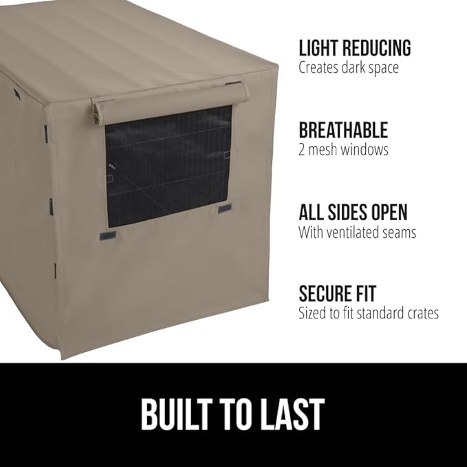 Gorilla Grip Dog Crate Covers Compatible with Amazon Basics Dog Crates, All Sides Open, Privacy Cover Fits 24" Wire Kennel, Breathable Mesh Windows, Light Reducing Puppy Training Cage Topper, Taupe
