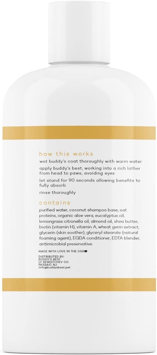 Buddy's Best Dog Shampoo for Smelly Dogs - Dog Shampoo and Conditioner for Dry and Sensitive Skin - Moisturizing Puppy Wash Shampoo, Citronella Eucalyptus Scent, 16oz