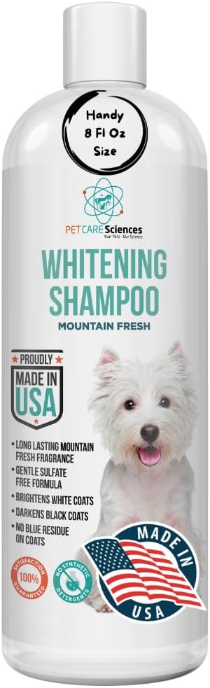 8 fl oz Dog Whitening Shampoo - Dog Shampoo for White Dogs - Brightens White and Darkens Dark Coats - Tearless and Natural - Hair and Fur Whitener for Dogs - Made in The USA
