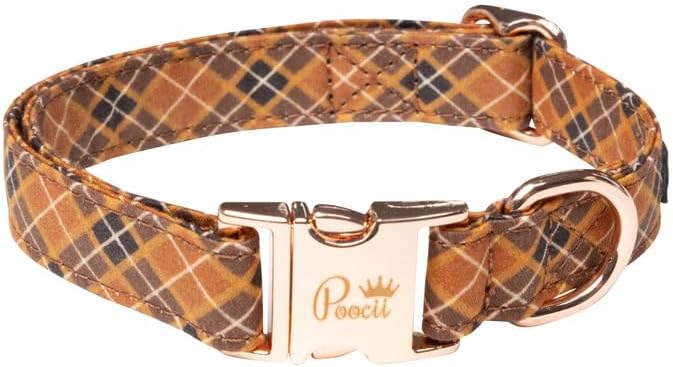 Durable Cotton Blend Dog Collar, Cute & Stylish, Adjustable with Metal Locking Clasp, Made in USA (Preppy Plaid, Small)