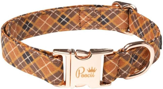 Durable Cotton Blend Dog Collar, Cute & Stylish, Adjustable with Metal Locking Clasp, Made in USA (Preppy Plaid, Large)