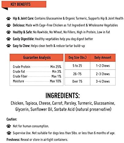 Chicken Wrapped Dog Bone Treat Sticks with Glucosamine & Turmeric, Easy to Digest, Non-Rawhide Soft Chicken Cheese Dog Chew Treats 15pcs/Pack