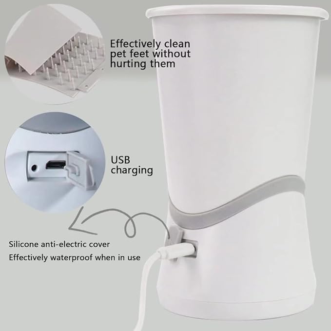 Automatic Silicone Bristles Pet Paw Cleaner Cup - USB Charging, Portable for Muddy Claws, Designed for Small to Medium Dogs