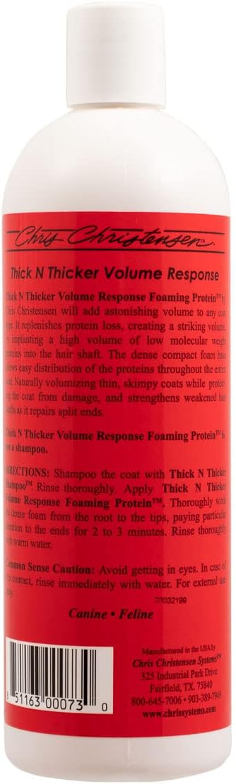 Chris Christensen Thick N Thicker Response Foaming Protein Dog Conditioner, Locks in Thickness & Adds 400x The Volume, Pro-Vitamin Formula, All Coat Types, Made in USA, 16 oz