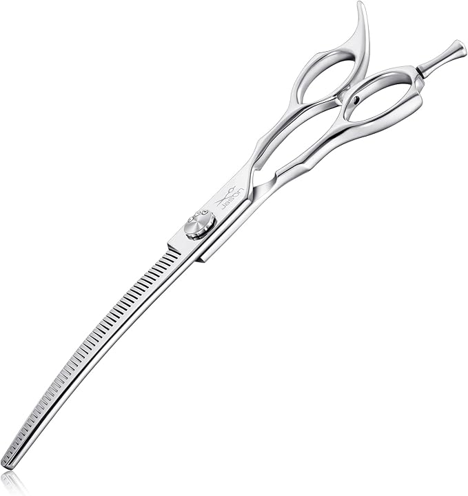 JASON 7" Curved Thinner Dog Scissors - Ergonomic Pet Scissors Silver Curved Blender Dog Shears 440C Stainless Steel Grooming Shears Professional Pet Shears For Groomer (52-Teeth, Down-curved)