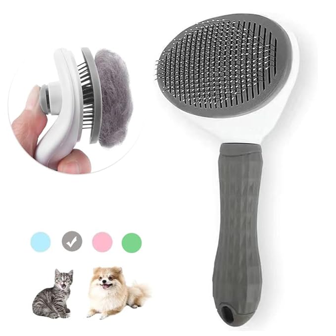 Cat Brush Remove Hair Pet Hair Removal Comb for Cats Non-slip Grooming Brush Stainless Steel Dog Combs Brushes Cat Accessories (Gray)