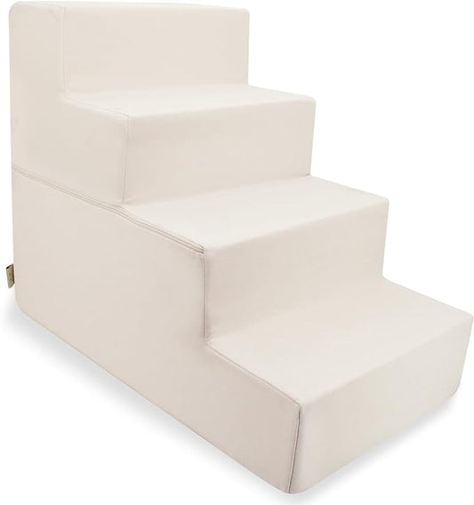 Best Pet Supplies Portable Foldable Foam Pet Stairs/Steps for Couch, Sofa, and High Bed, Non-Slip Bottom Balanced Paw Safe - Ivory, Foldable 4-Step (H: 22")
