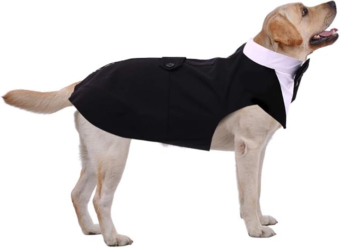 PUMYPOREITY Dog Tuxedo and Bandana Set, Formal Gentleman Dog Attire with Bowtie for Wedding, Birthday, Christmas, 2 Pieces/Pack, 2XL, Black