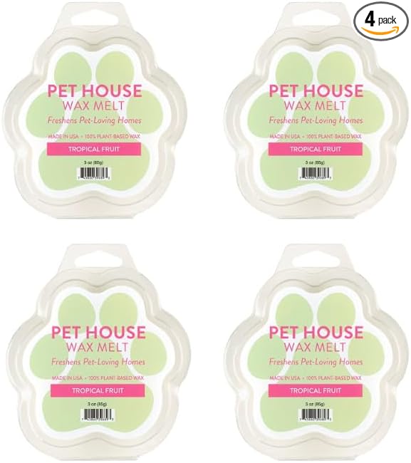 One Fur All Pet House Spring and Summer Wax Melts for Pet Odor, Natural, Plant Based Soy Wax Melts, Long Lasting Fragrance for Fresh Smelling Homes, Tropical Fruit, Pack of 4