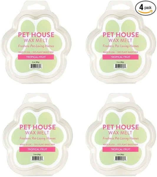 One Fur All Pet House Spring and Summer Wax Melts for Pet Odor, Natural, Plant Based Soy Wax Melts, Long Lasting Fragrance for Fresh Smelling Homes, Tropical Fruit, Pack of 4