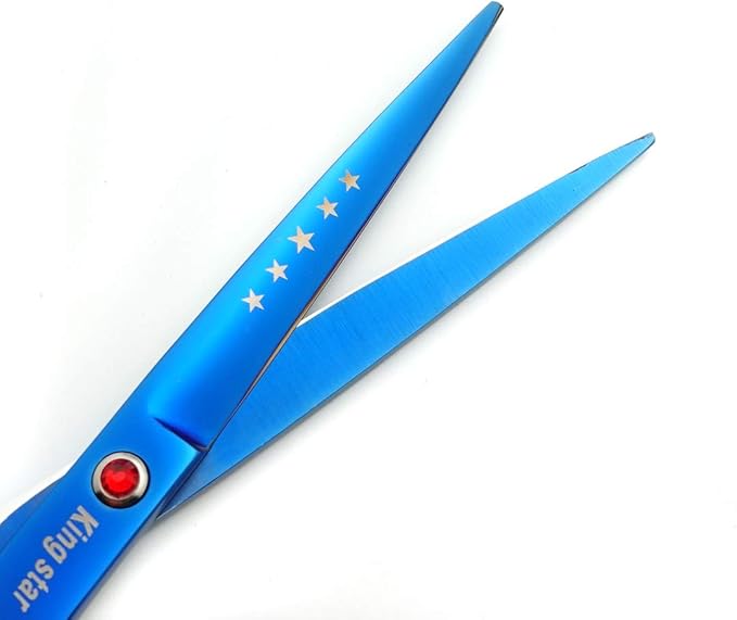 7.0in Titanium Professional Pet Grooming Scissors Set,Straight & Thinning & Curved Scissors 3pcs Set for Dog Grooming,A350 (Blue)