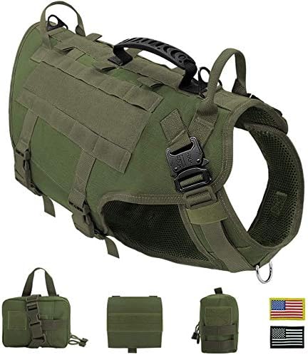 PET ARTIST Tactical Dog Harness for Hiking Training, No Pull Vest Harness for Medium Large Dogs, with Pouches and Patches Green, XL