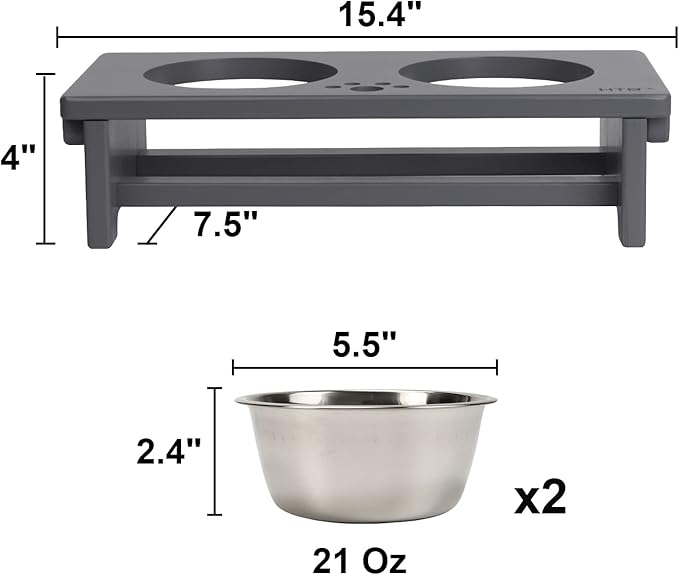 HTB Elevated Dog Bowls,Raised Dog Bowl Stand with 2 Stainless Steel Bowls,Elevated Raised Dog Bowls for Large Medium Small Sized Dogs