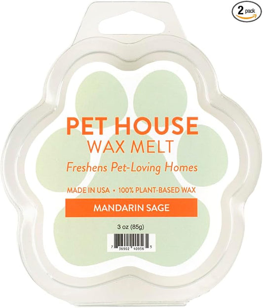 One Fur All Pet House Wax Melts by, Pack of 2 - Mandarin Sage - Long Lasting Pet Odor Eliminating Wax Melts, 100% Natural Soy Wax Melts, Non-Toxic Pet Wax Melts, Dye-Free Unique, Made in USA