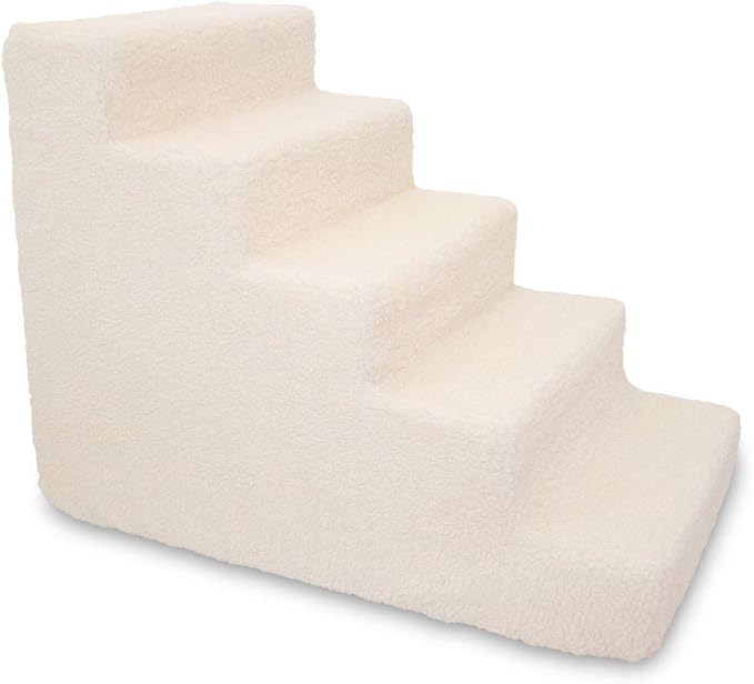 Best Pet Supplies Dog Stairs for Small Dogs & Cats, Foam Pet Steps Portable Ramp for Couch Sofa and High Bed Non-Slip Balanced Indoor Step Support, Paw Safe No Assembly - Lambswool, 5-Step