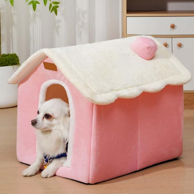 Dog House Indoor Memory Sponge, Foldable Dog House Kennel Bed Mat with Cushion for Small Medium Large Dogs Cats, Winter Warm Cat Nest Puppy Cave Sofa Pet Products (Pink, XL)