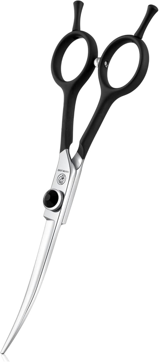Dream Reach 6" Downward Curved Dog Grooming Scissors for Trimming Face and Paws, Safety Cutting Shears for Pet Dogs and Cats, Professional Pet Grooming Scissors Black