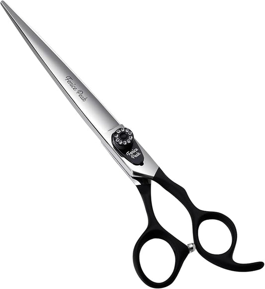 Fenice Peak 8.0'' Dog Straight Scissors For Grooming Pet Hair Cutting Shears 440C Stainless Steel Black Non-Slip Handle Sharp Blades Professional Pet Trimming Scissors for Cats
