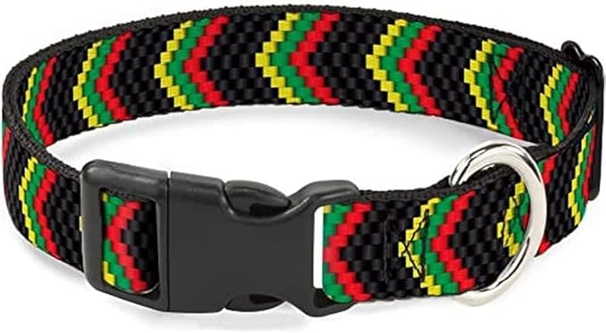 Buckle-Down Plastic Clip Collar - Chevron Weave Black/Rasta - 1/2" Wide - Fits 6-9" Neck - Small