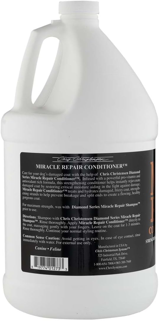 Chris Christensen Diamond Series Miracle Repair Dog Conditioner, Groom Like a Professional, Pro-Vitamin Formula, Provides Maximum Moisture, Use on Both Dogs and Cats, Made in USA, 128 oz