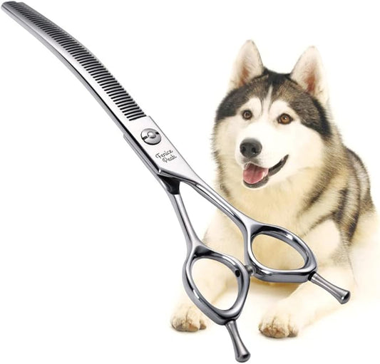 Fenice Peak Dog Grooming Shears Curved Thinning Scissors for Dogs and Cats Face Body Trimming Shears 440C 7.5''