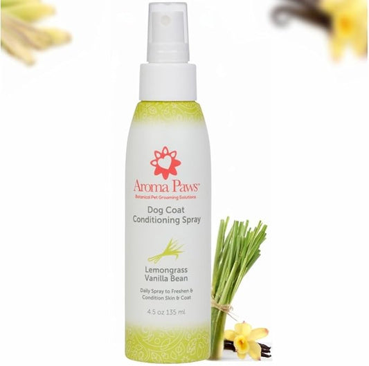Dog Coat Conditioning Spray - Pet-Friendly Detangler Spray with Natural Essential Oils for Dogs - Daily Dog Spray to Eliminate Odors and Knots - Lemongrass Vanilla Bean - 4.5 oz.