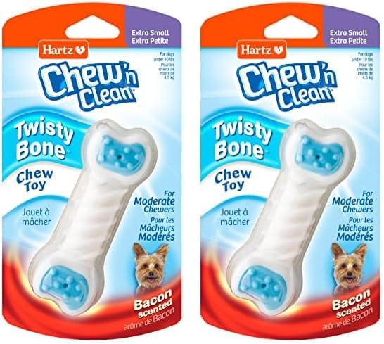 Hartz Chew ‘n Clean Twisty Bone Dog Chew Toy, Bacon Scented for Moderate Chewers, Extra Small (Pack of 2)