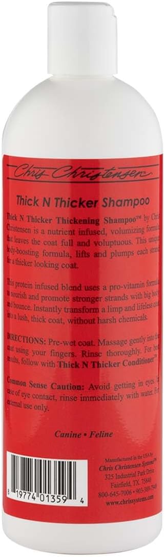 Chris Christensen Pet Shampoo, 16 oz Thick N Thicker Thickening Shampoo, Groom Like a Professional, Pro-Vitamin Formula, Nutrient and Protein Infused Blend, Made in The USA