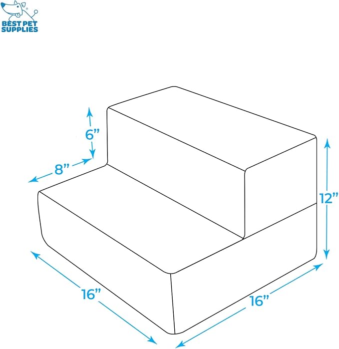 Best Pet Supplies Portable Foldable Foam Pet Stairs/Steps for Couch, Sofa, and High Bed, Non-Slip Bottom Balanced Paw Safe - Navy Blue, Foldable 2-Step (H: 12")