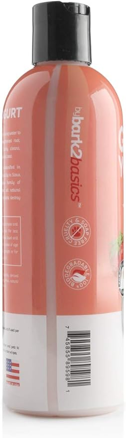 Bark2Basics Strawberries & Cream Greek Yogurt Protein Rich Dog Shampoo, 16 oz - Natural Ingredients, Protein Rich, Super Moisturizing and Hydrating, Repairs Damaged Dry Itchy Hair