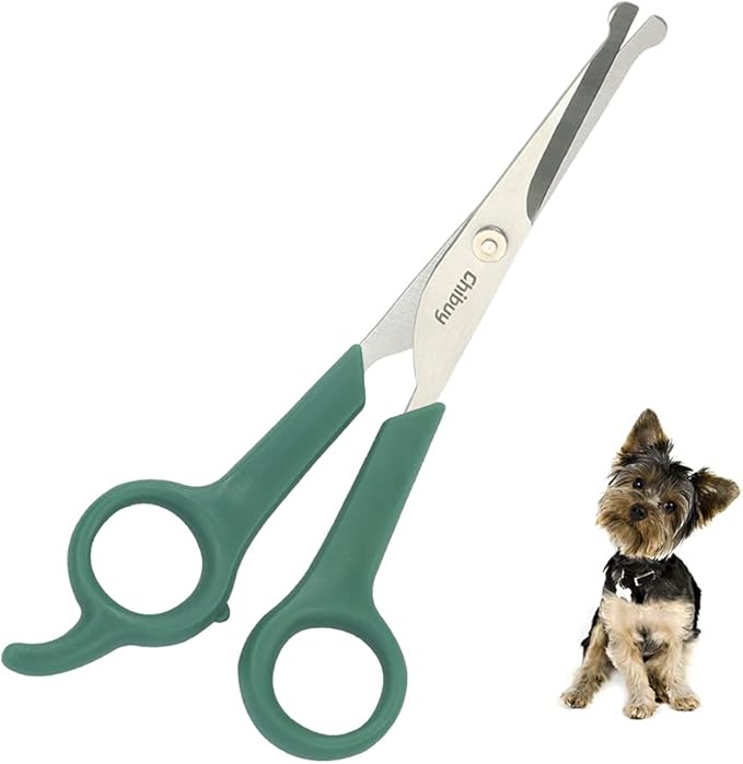 Chibuy Professional Pet Grooming Scissors with Round Tip Stainless Steel Dog Eye Cutter for Dogs and Cats, Professional Grooming Tool, Green, Size 6.70" x 2.6" x 0.43"