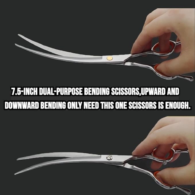 Dog Grooming Kit 7.5in Professional Dog Grooming Scissors Curved Set Including Straight Cutting,Thinning Shears,Curved Scissors,Round Tips Trimming and Comb, Cat Dogs Grooming clippers for Face Paws