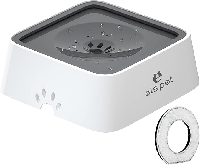 ELS PET No Spill Slow Water Feeder - Large Capacity 70oz/2L Travel Bowl for Dogs & Cats (Grey)