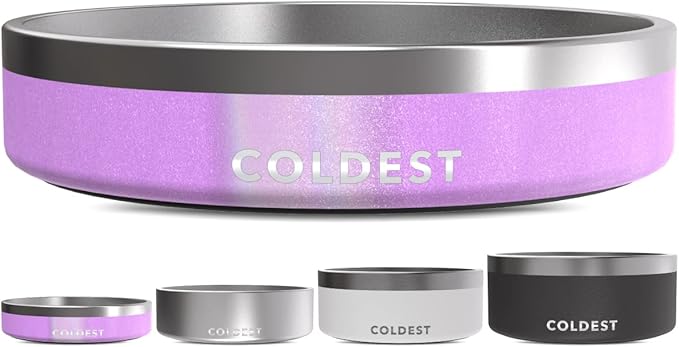Coldest Dog Bowl - Anti Rust Metal, Non Slip, 3 Layers Insulated Stainless Steel Dog Bowls - Spill Proof & Heavy Duty - Water Bowl for Dogs, Cats, Dish Washer Safe (21 oz,Saturn's Moon Purple Glitter)