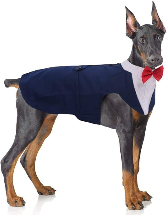 PUMYPOREITY Dog Tuxedo and Bandana Set, Formal Gentleman Dog Attire with Bowtie for Wedding, Christmas, Birthday, 2 Pieces/Pack, 2XL, Blue