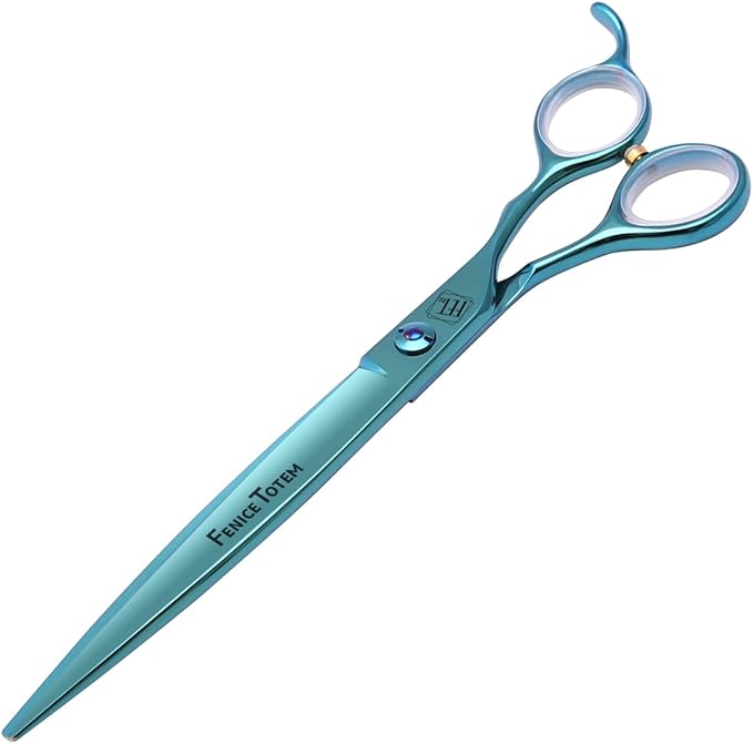 Dog Grooming Scissors: Blueish Green 7.5 inch Pet Straight Shears Made Of Japanese 440C Advanced Stainless Steel Professional Grooming Scissors for Dogs Cats and Other Pets