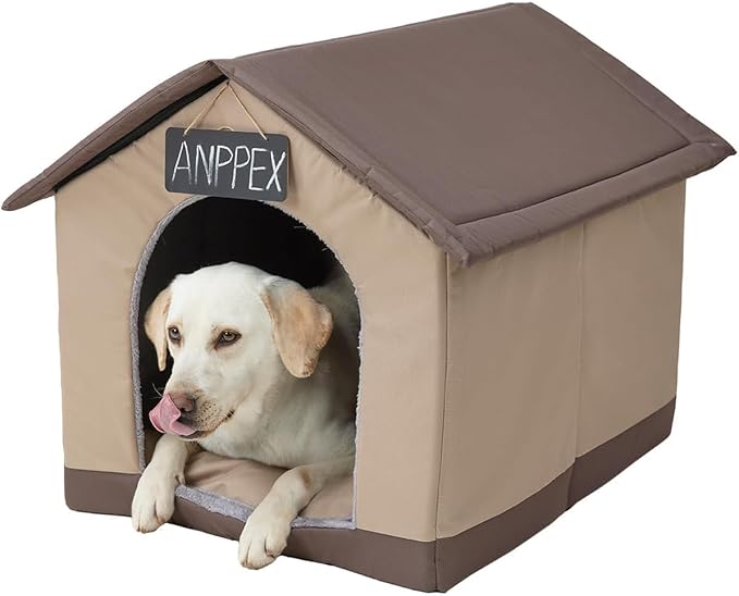ANPPEX Large Dog House Indoor,2XL Size Indoor Dog House for Large and Medium Dogs,Covered Dog Bed with Cushion,Brown